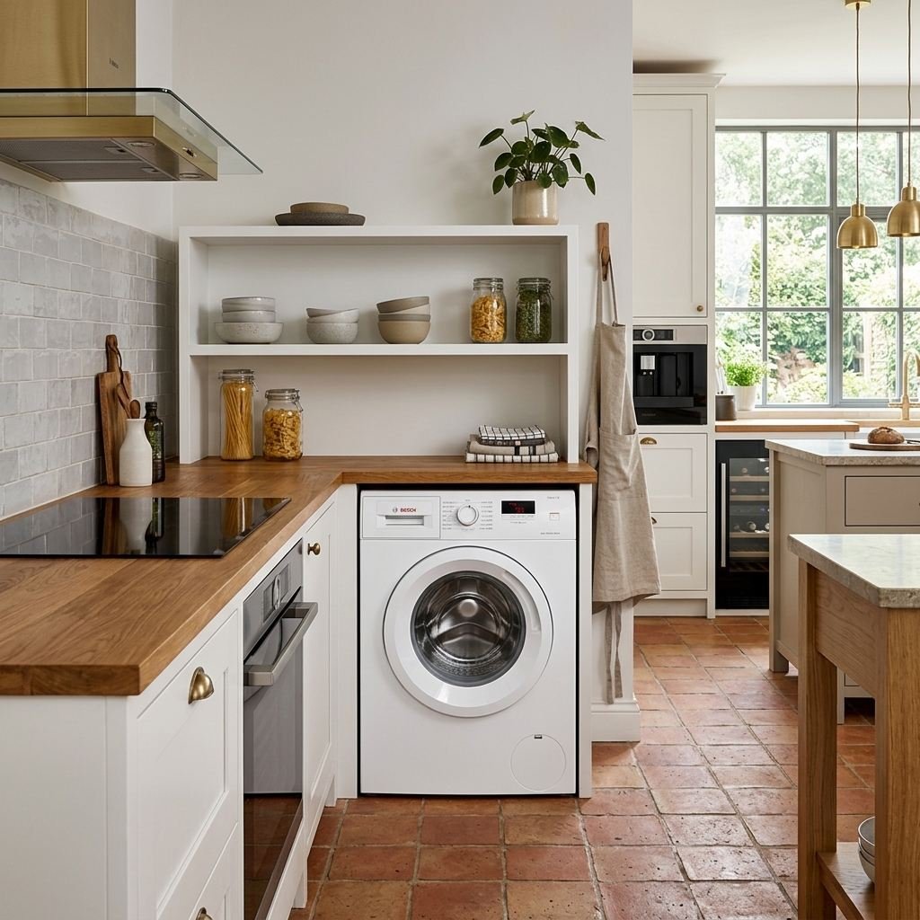Cuisine équipée avec lave-linge encastré