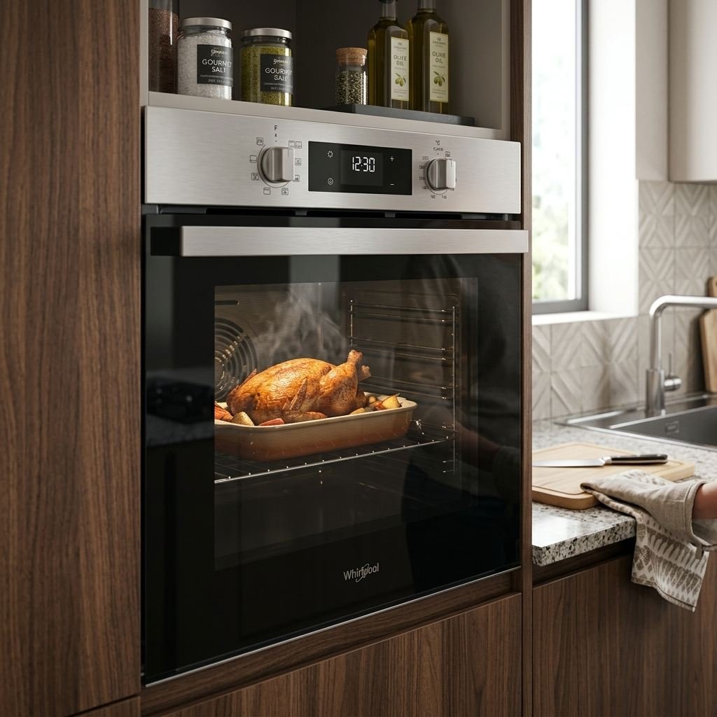 Four encastré avec un poulet rôti