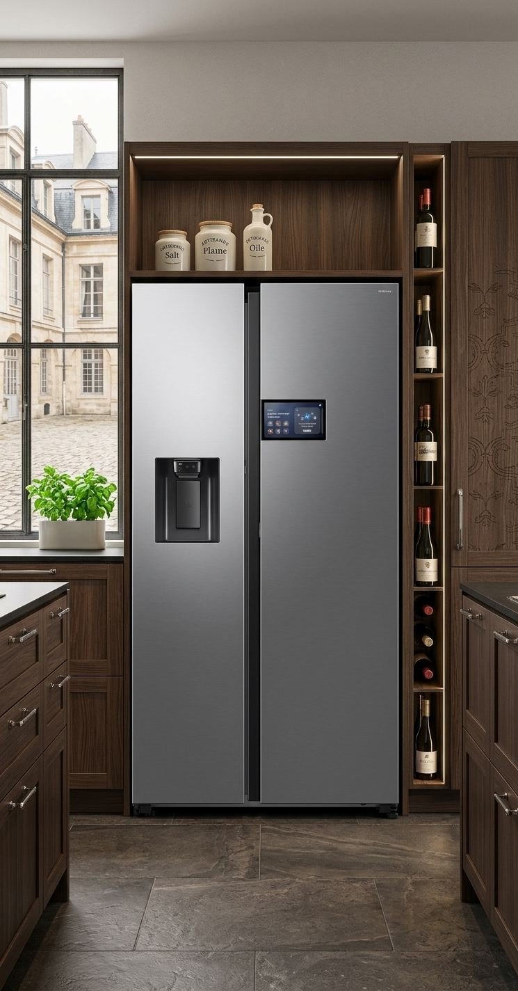 Réfrigérateur américain inox dans une cuisine